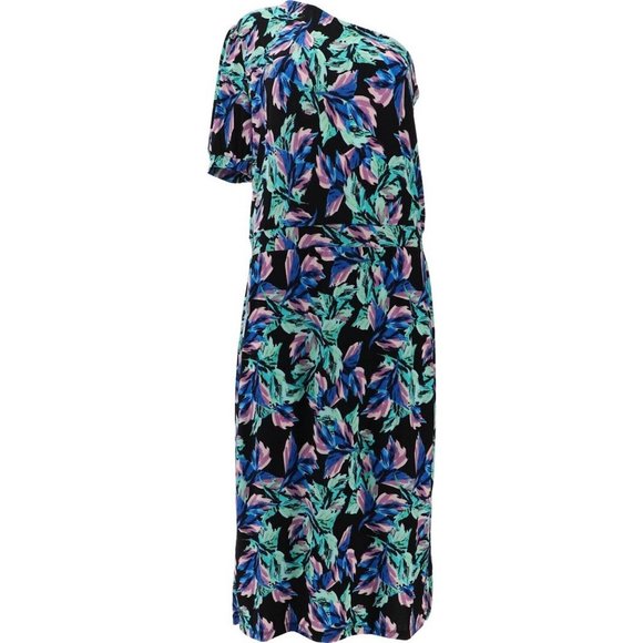 NWT G.I.L.I. ONE SHOULDER PRINTED KNIT DRESS BLACK FLORAL LARGE - Picture 2 of 13